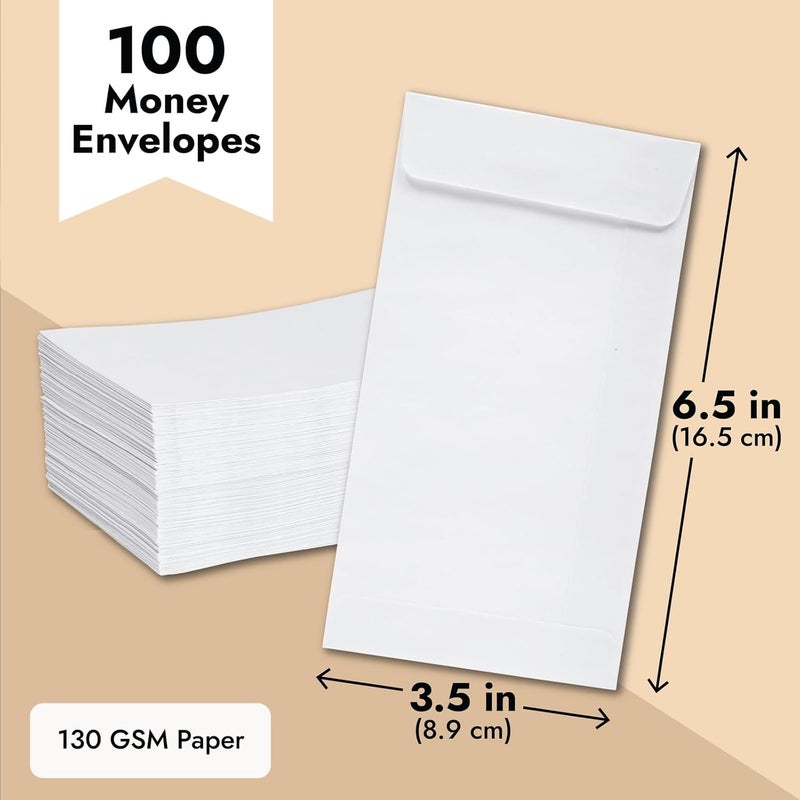 Juvale Money Envelopes for Cash, Coins, Budgeting, Gifts - 100 Pack (White, 3.5 x 6.5 in) - Image 5