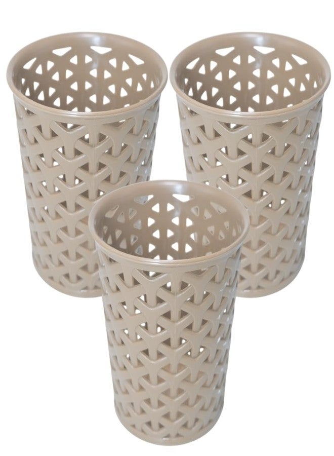 MORVI Linea Small Round Plastic Multipurpose Organizer For Kitchen, Bathroom, Salon, Office|Stationery,Cutlery,Pen,Makeup Brushes Holder|Hanging Toothbrush Stand |Pack Of 3 | COFFEE - Image 1