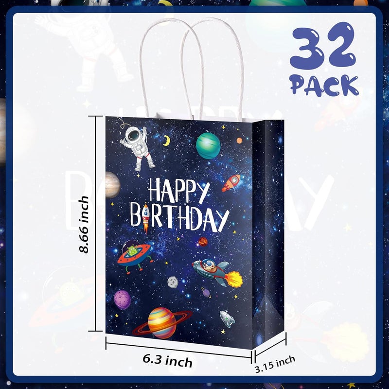 Outus 32 Pack Outer Birthday Space Party Favors Space Goody Bags with Handles Galaxy Gift Bags Kraft Paper Planet Goodie Treat Astronaut Present for Boys Girls Theme Party - Image 2