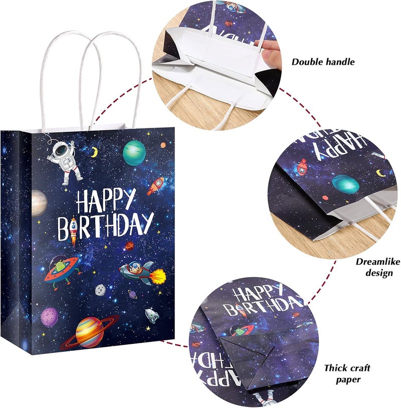 Outus 32 Pack Outer Birthday Space Party Favors Space Goody Bags with Handles Galaxy Gift Bags Kraft Paper Planet Goodie Treat Astronaut Present for Boys Girls Theme Party - Image 3