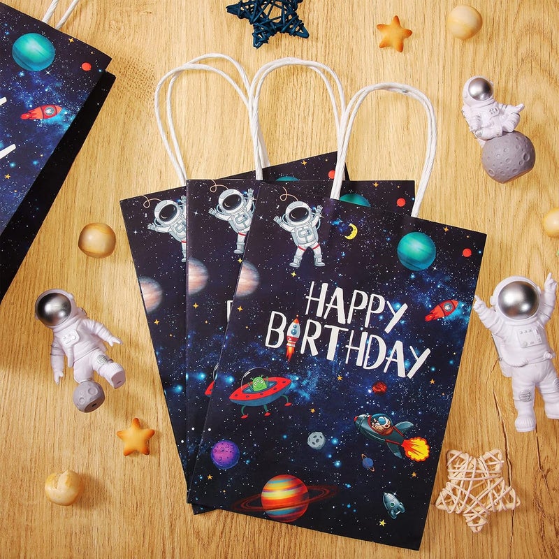Outus 32 Pack Outer Birthday Space Party Favors Space Goody Bags with Handles Galaxy Gift Bags Kraft Paper Planet Goodie Treat Astronaut Present for Boys Girls Theme Party - Image 4