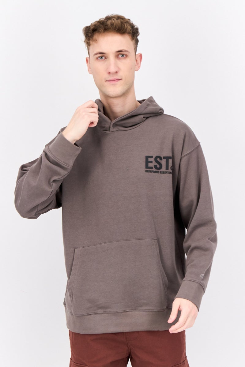 Established Redefining Essentials Men Hooded Long Sleeve Brand Logo Sweatshirt, Dark Grey - Image 1