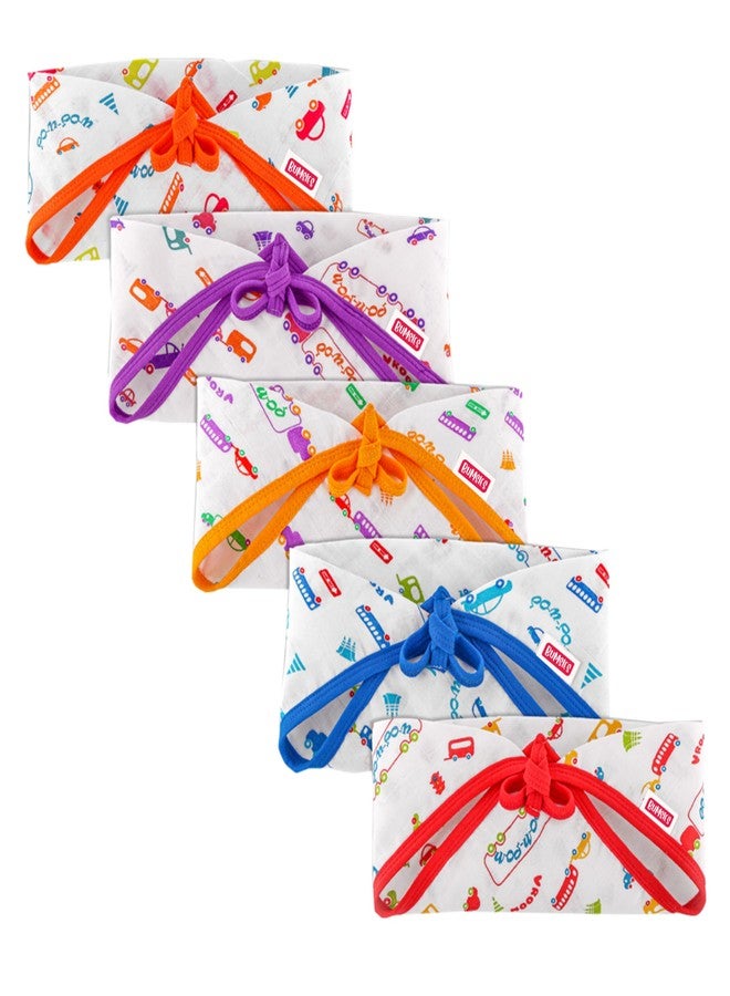 Bumsies Triangle Nappy For Babies, Reusable, Washable Soft Muslin Cotton Nappy/Langot for New Born Baby | Gentle on Baby Skin | Helps in Potty Training | 1-3 months | Pack of 5 | Printed - Image 1