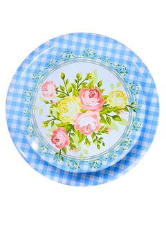 Sturdy Metal Round Serving Tray, 40cm, Elegant Multipurpose Tray for Home, Kitchen or Gifts, Elegant Multipurpose Round Tray for Serving, Organizing and Decorating (Light Blue Flowers)