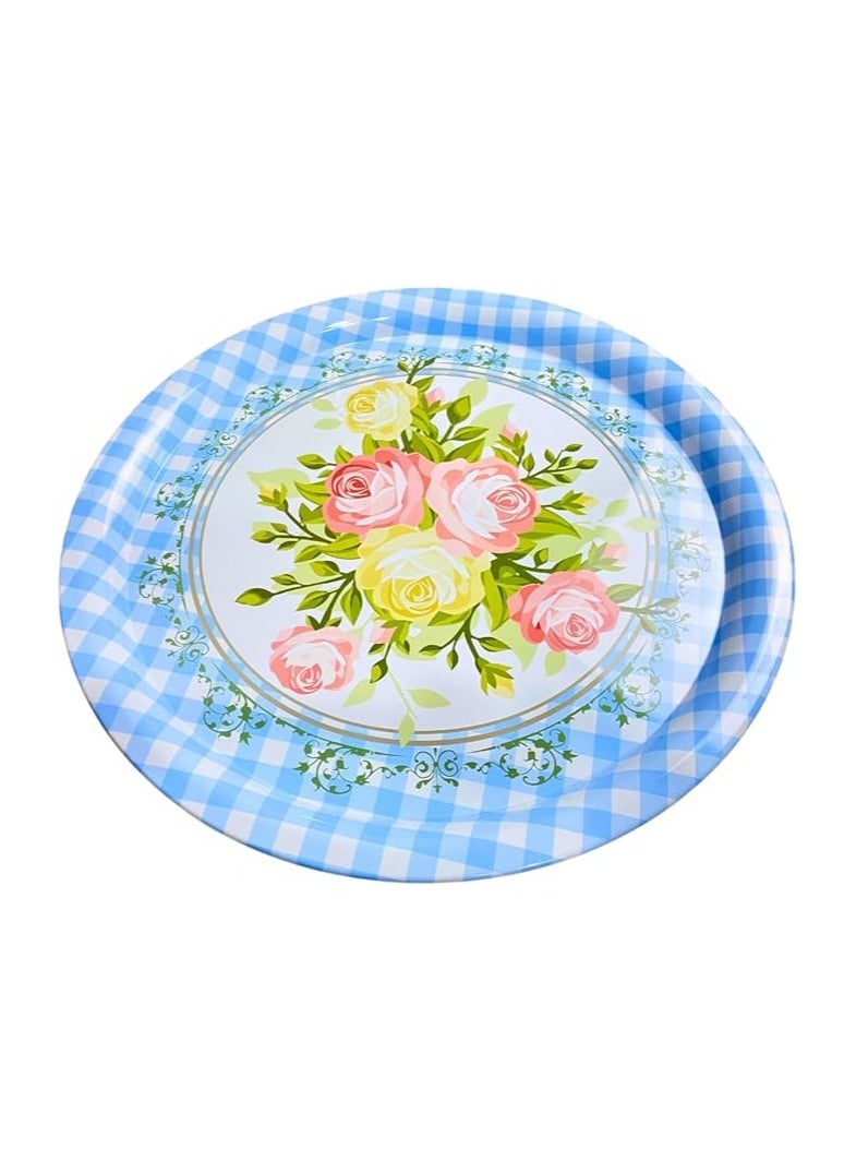 Generic - Sturdy Metal Round Serving Tray, 40cm, Elegant Multipurpose Tray for Home, Kitchen or Gifts, Elegant Multipurpose Round Tray for Serving, Organizing and Decorating (Light Blue Flowers) - Image 1