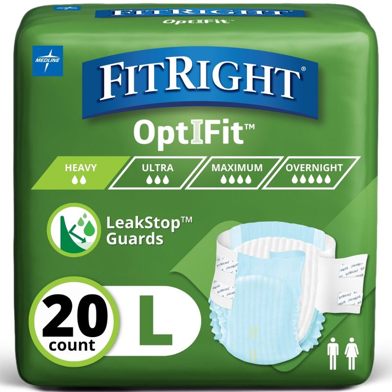 FitRight Extra+ Adult Diapers, Disposable Incontinence Briefs, Leak-Proof Diaper, Absorbent Briefs for Men and Women, Maximum Protection, Large, 44 â€“ 56 in, 20 Briefs per Bag - Image 1