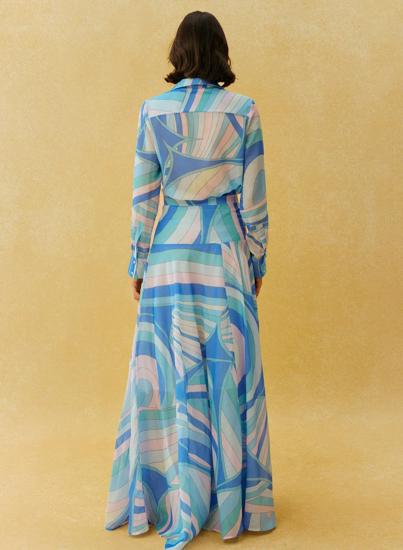 Sunfere  Chill Vibes Blue Abstract Print Shirt & Skirt Set for Women | Best Price UAE