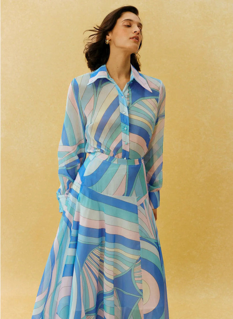 Sunfere  Chill Vibes Blue Abstract Print Shirt & Skirt Set for Women | Best Price UAE