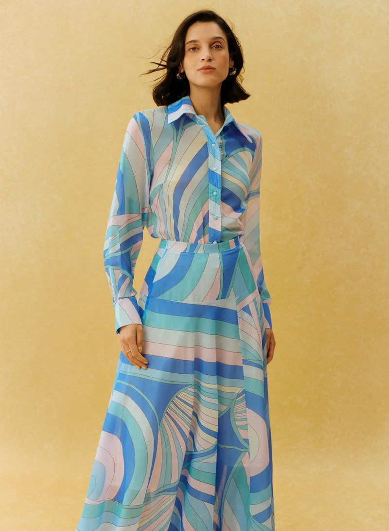 Sunfere  Chill Vibes Blue Abstract Print Shirt & Skirt Set for Women | Best Price UAE