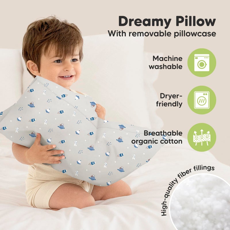 KeaBabies Toddler Pillow with Pillowcase - 13x18 My Little Dreamy Kids Travel Bed Pillows for Sleeping, Organic Cotton Small Pillowcase, Soft & Breathable, Machine Washable, Toddlers 2-5 years old (Cosmo) - Image 4