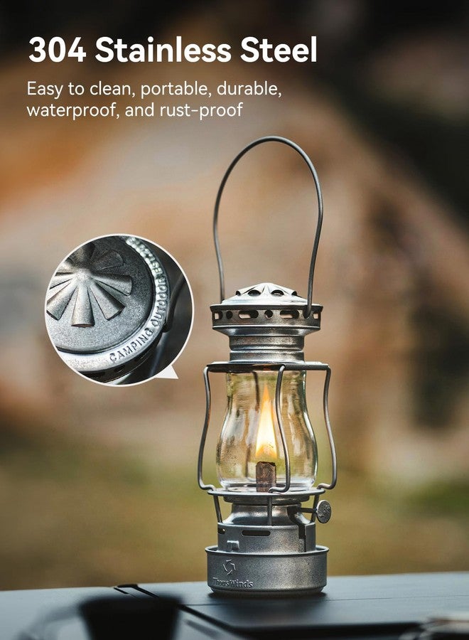 Thous Winds Vintage Oil Lantern, Waterproof Fuel Lantern with Carry Handle, for Outdoor Camping Hiking Patio Picnic, Retro Silver - Image 3