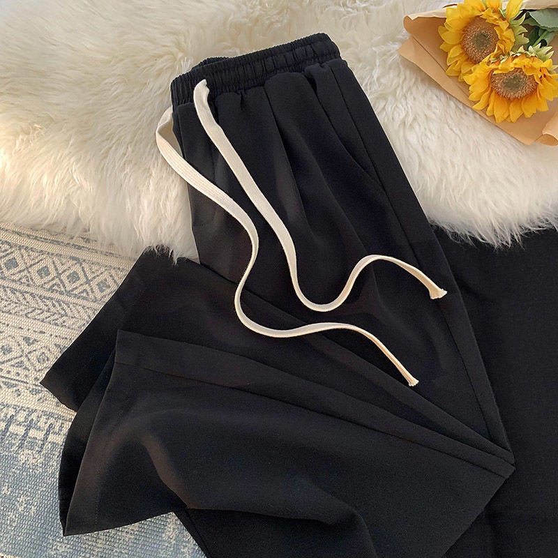 Summer Ice Silk Pants Mens Loose Thin Casual Pants Korean-style Trendy Ins Joker Small Western-style Pants Straight Pants black high quality c60 