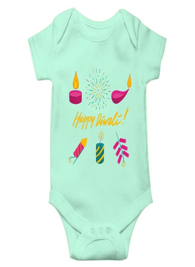 Mott2 Diwali Special Unisex Baby Romper - Happy Diwali5 (6-9 Months Green) - Image 1
