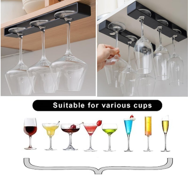 Aydomer 2Pack Wine Glass Holder Under Shelf Cabinet Wine Glass Rack Plastic Stemware Rack Glasses Storage Hanger Bar Kitchen Wine Glasses Organizer (black) - Image 4