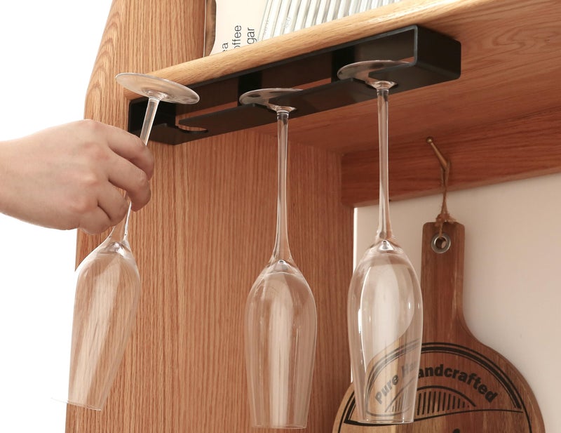 Aydomer 2Pack Wine Glass Holder Under Shelf Cabinet Wine Glass Rack Plastic Stemware Rack Glasses Storage Hanger Bar Kitchen Wine Glasses Organizer (black) - Image 3