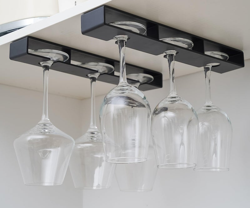 Aydomer 2Pack Wine Glass Holder Under Shelf Cabinet Wine Glass Rack Plastic Stemware Rack Glasses Storage Hanger Bar Kitchen Wine Glasses Organizer (black) - Image 1