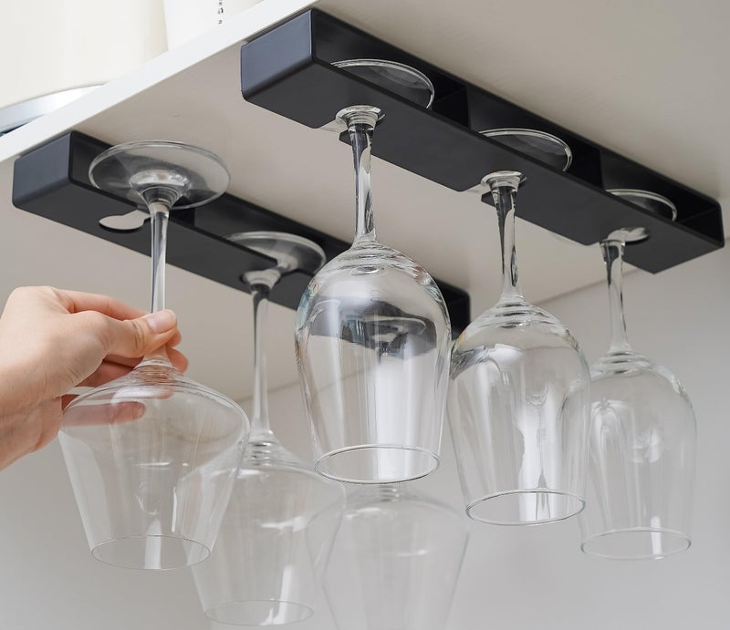 Aydomer 2Pack Wine Glass Holder Under Shelf Cabinet Wine Glass Rack Plastic Stemware Rack Glasses Storage Hanger Bar Kitchen Wine Glasses Organizer (black) - Image 5