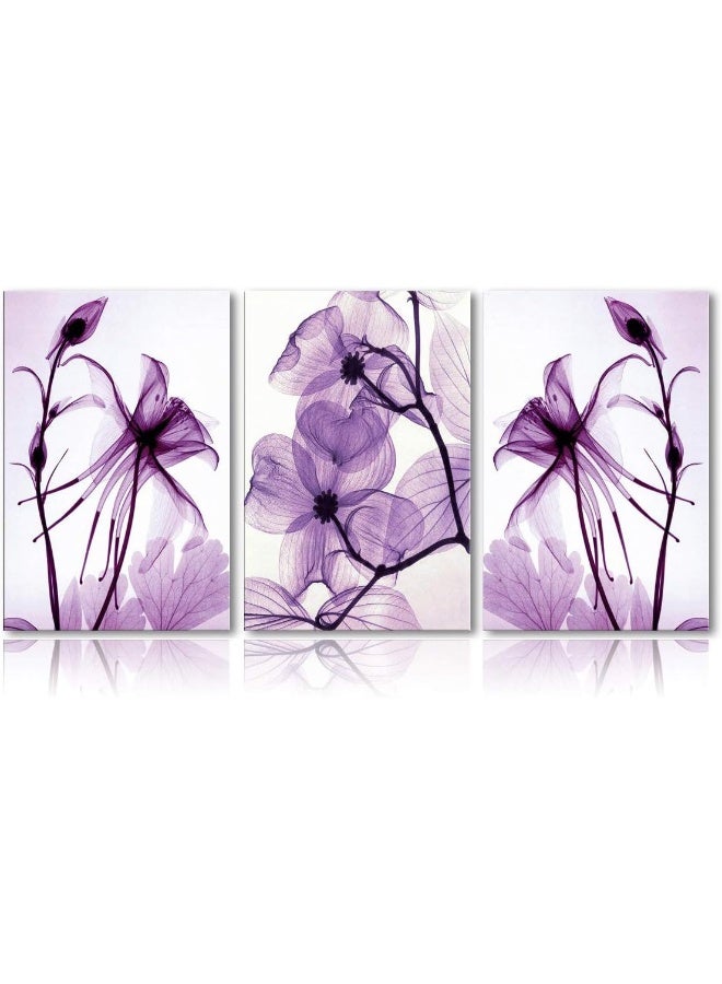 Meigan Art Canvas Wall for Living Room Simple Life Black and White Rose Flowers Blue Canvas Wall Decor Framed Wall for Bedroom Ready to Hang for Home Decoration 16''x24''x3panel Purple - Image 1