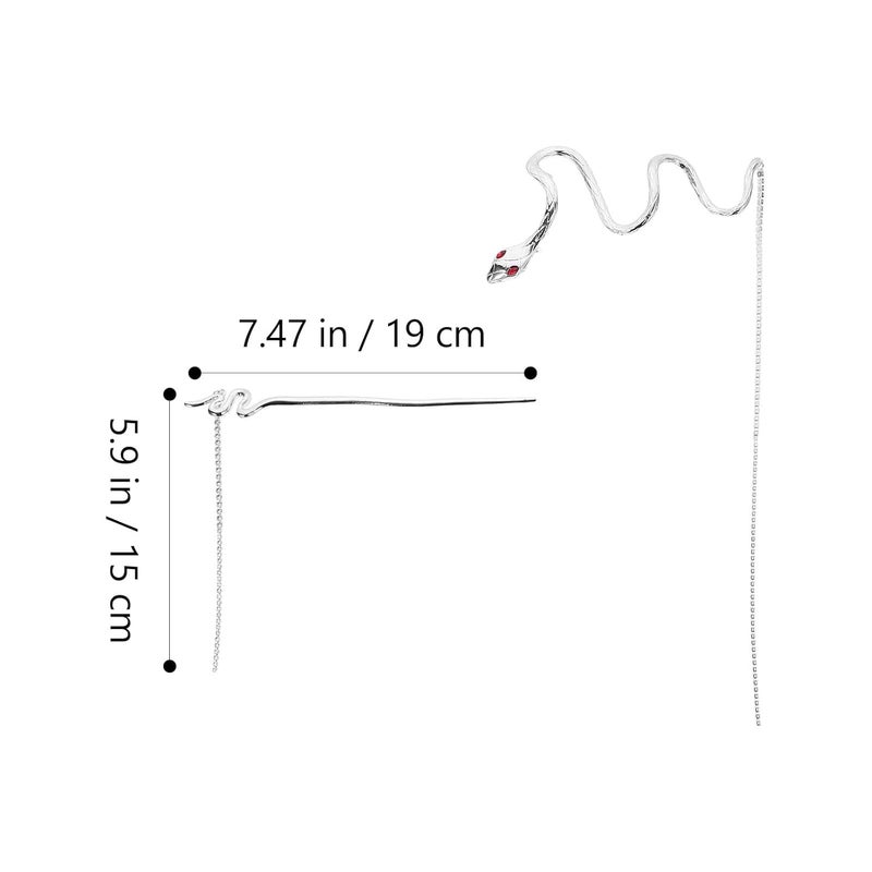 Silver Snake Hair Stick with Tassel Long Hair Bun Stick for Women with Gradient Rhinestones for Buns - Image 2