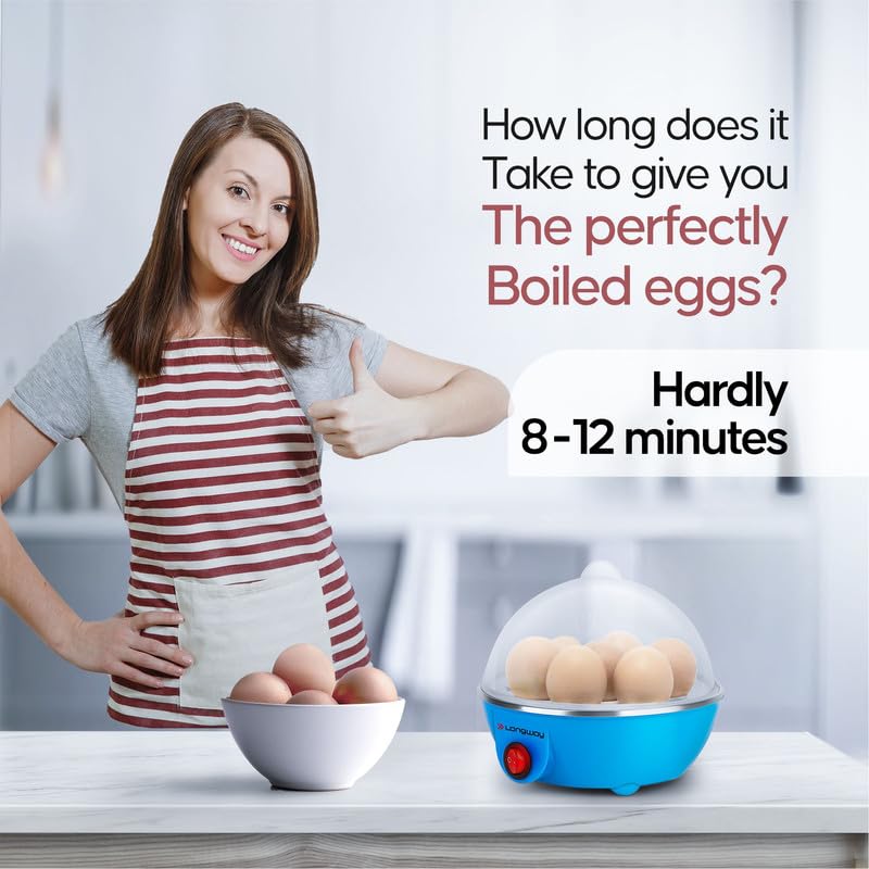 Longway Eggo 350 Watt Egg BoilerCooker for Steaming Cooking Boiling Blue 7 Eggs - Image 3