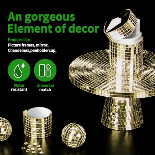 LONGKING 3776 Pieces SelfAdhesive Mirror Tiles Square Mirror Stickers Mosaic Tiles Glass DIY Craft Decoration Disco Ball TilesGold - Image 3