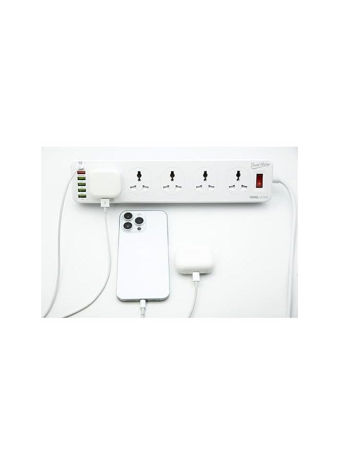 Desert Horizon Desert Horizon Power Strip Extension cord, Universal electrical sockets 10 AC Outlets, 5 USB + 1 TYPE-C Ports with 32W Total Power, Surge protector, Heavy duty, 2M Cord, White  - Image 2