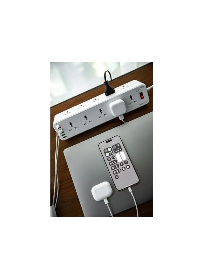 Desert Horizon Desert Horizon Power Strip Extension cord, Universal electrical sockets 10 AC Outlets, 5 USB + 1 TYPE-C Ports with 32W Total Power, Surge protector, Heavy duty, 2M Cord, White  - Image 4
