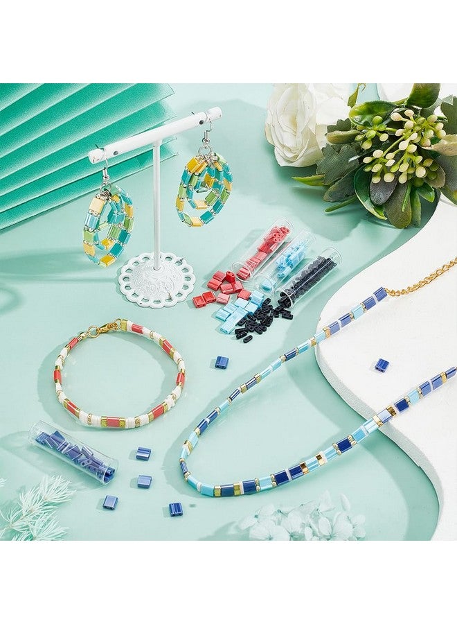 NBEADS 790 Pcs 3 Sizes Tila Beads Set, 10 Colors 2-Hole Glass Seed Beads Spacer With 300Pcs Round Seed Beads 5X5Mm/5X2Mm/5×1Mm Mini Japanese Glass Beads For Bracelet Necklace Earring Jewelry Making - Image 2