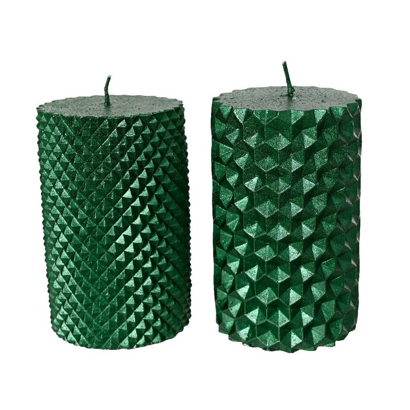 Kaemingk Metallic Pine Green Paraffin Pillar Candle for Christmas Table & Holiday Decoration, Indoor Décor– 10cm, 1-Piece Assorted - Image 2