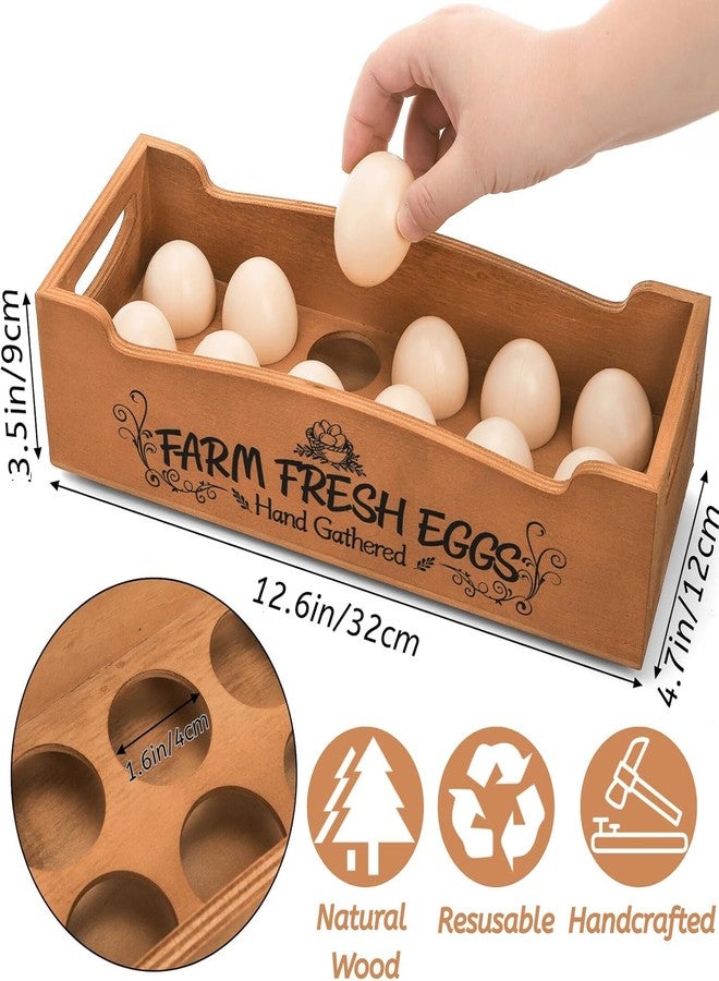 YOUEON Wooden Egg Holder for Countertop, Stackable 2-Tier Egg Crates for 24 Eggs with Handle, Farmhouse Rustic Pinewood Egg Storage Box with “Farm Fresh Eggs” Print, No Assembly Needed - Image 2