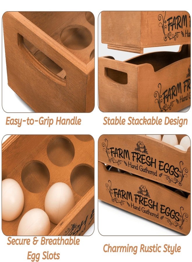 YOUEON Wooden Egg Holder for Countertop, Stackable 2-Tier Egg Crates for 24 Eggs with Handle, Farmhouse Rustic Pinewood Egg Storage Box with “Farm Fresh Eggs” Print, No Assembly Needed - Image 3