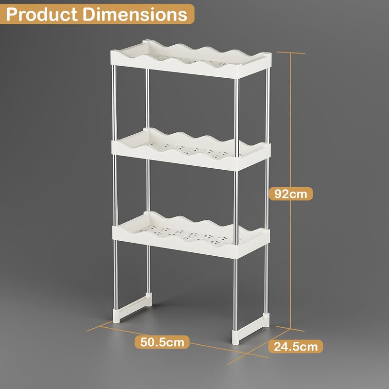 Lukzer Plastic Steel 3 Tier Kitchen Rack Enhanced Multipurpose Spice Storage Shelf Utensil Organizer Stand White92X25X50cm - Image 2