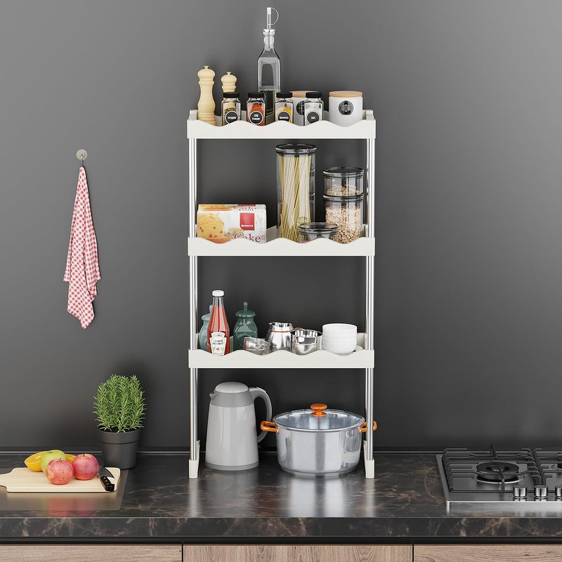 Lukzer Plastic Steel 3 Tier Kitchen Rack Enhanced Multipurpose Spice Storage Shelf Utensil Organizer Stand White92X25X50cm - Image 3