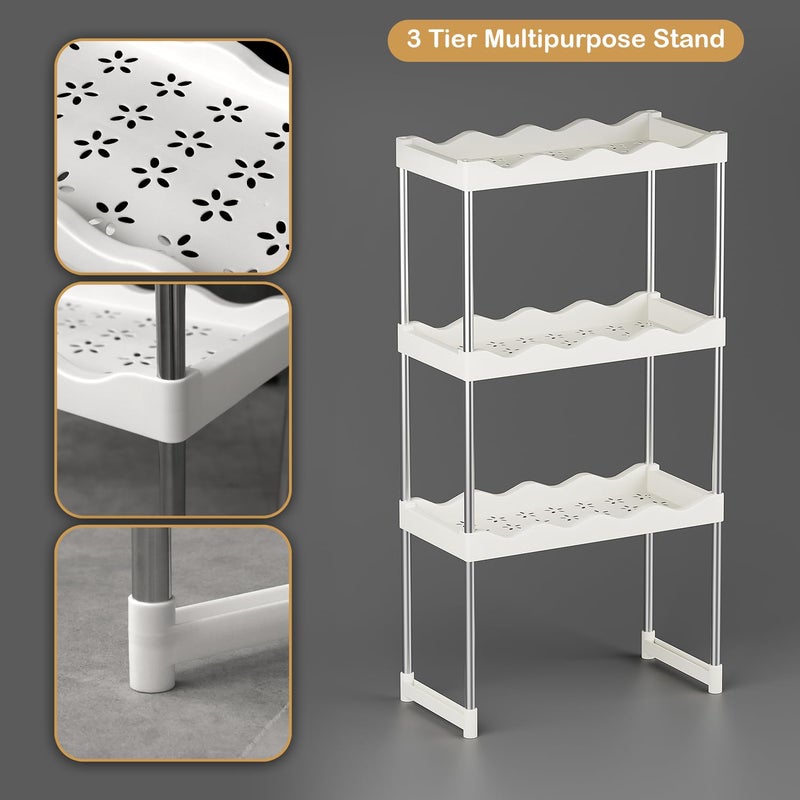 Lukzer Plastic Steel 3 Tier Kitchen Rack Enhanced Multipurpose Spice Storage Shelf Utensil Organizer Stand White92X25X50cm - Image 5