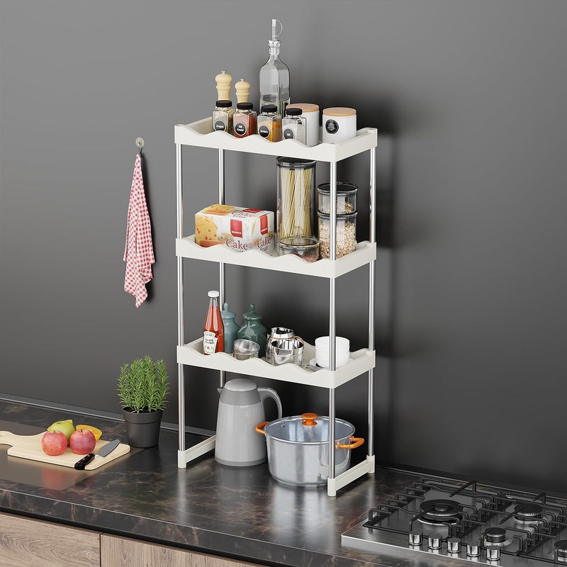 Lukzer Plastic Steel 3 Tier Kitchen Rack Enhanced Multipurpose Spice Storage Shelf Utensil Organizer Stand White92X25X50cm - Image 1