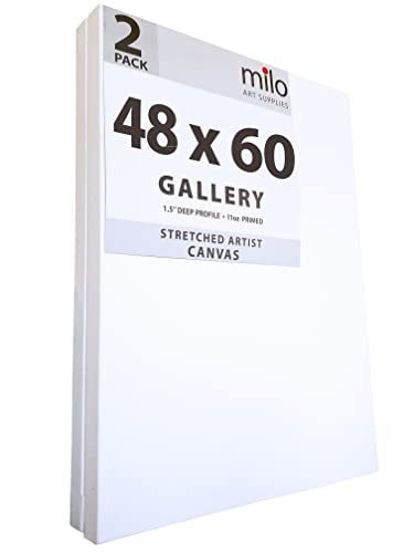 milo Stretched Artist Canvas  48x60 inches  2 Pack  15 inch Thick Gallery Profile  15 oz Primed Large Canvases for Painting Ready to Paint Art Supplies for Acrylic Oil