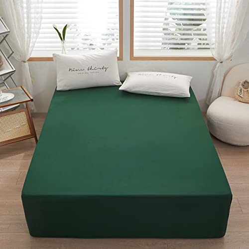 rushrushlulu Bedding TwinXL Size Fitted Sheet Only - Deep Pocket - Fits 15inches Bed Matress Sheet- Bottom Sheet - Soft and Microfiber-Easy Care-Dark Green - Image 2