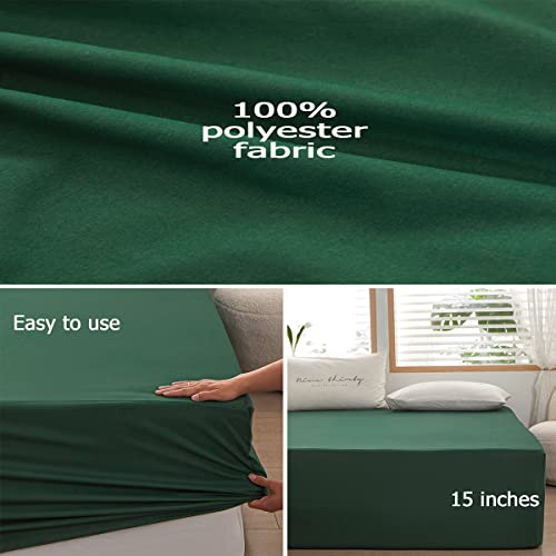 rushrushlulu Bedding TwinXL Size Fitted Sheet Only - Deep Pocket - Fits 15inches Bed Matress Sheet- Bottom Sheet - Soft and Microfiber-Easy Care-Dark Green - Image 3