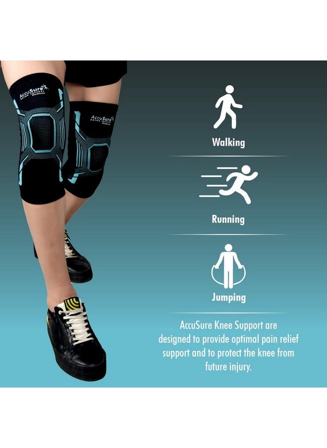 AccuSure - AccuSure Orthopedic Pain Relief Knee Support Cap Brace/Sleeves Pair For Sports, Pain Relief, Compression Support, Exercise, Gym, Running, Cycling, Knee Cap Guard Brace Knee Support For Men & Women - Image 1