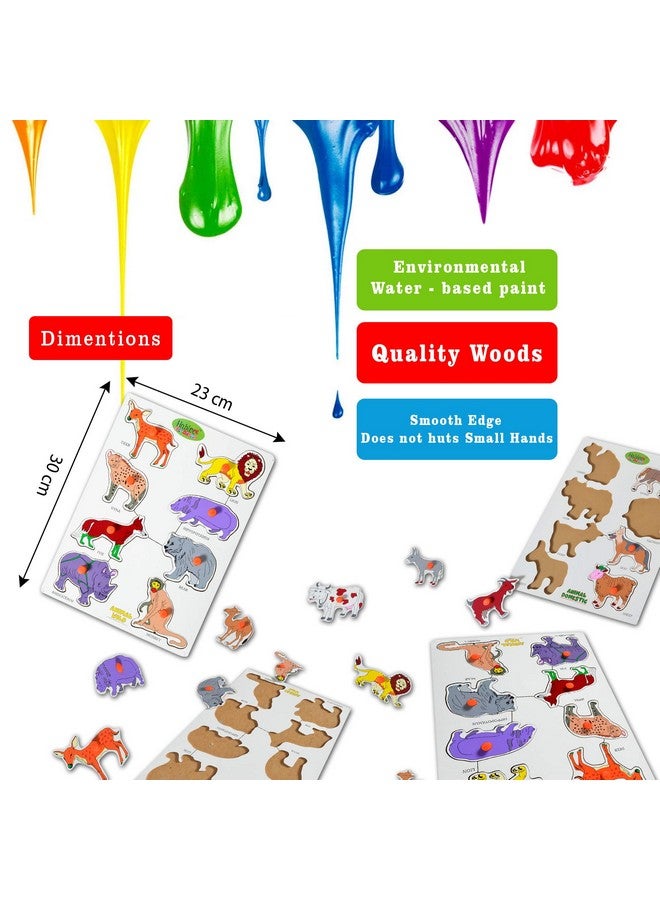 Baybee Wooden Wild Animals Puzzle Games for Kids Toys, Domestic Animals Zoo Puzzle Toys Set with Knob, Board Games Learning Eductaional Animals Wooden Puzzle Toys for Kids for Age 3+ Years Boys Girls - Image 4
