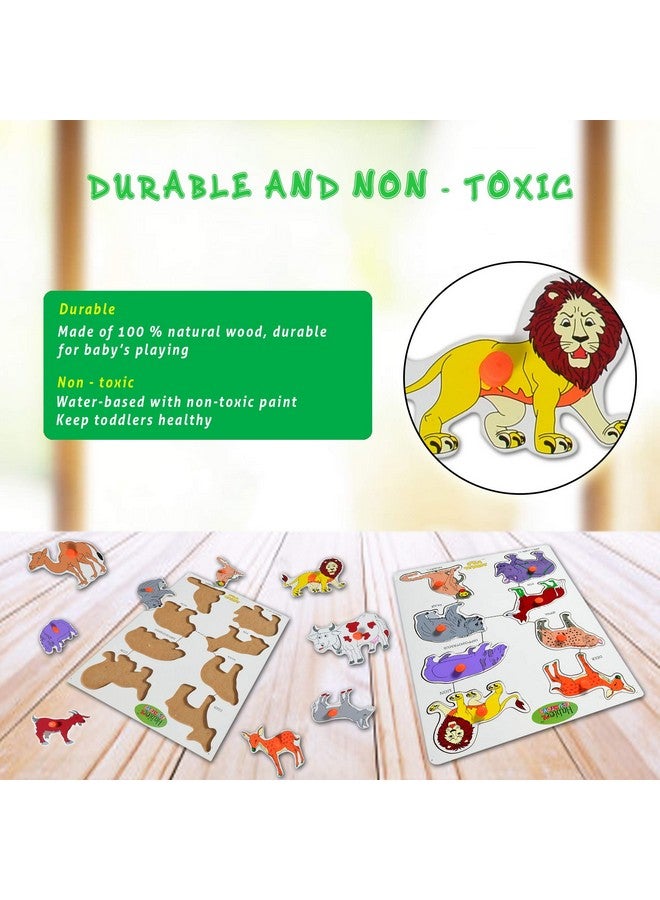 Baybee Wooden Wild Animals Puzzle Games for Kids Toys, Domestic Animals Zoo Puzzle Toys Set with Knob, Board Games Learning Eductaional Animals Wooden Puzzle Toys for Kids for Age 3+ Years Boys Girls - Image 3