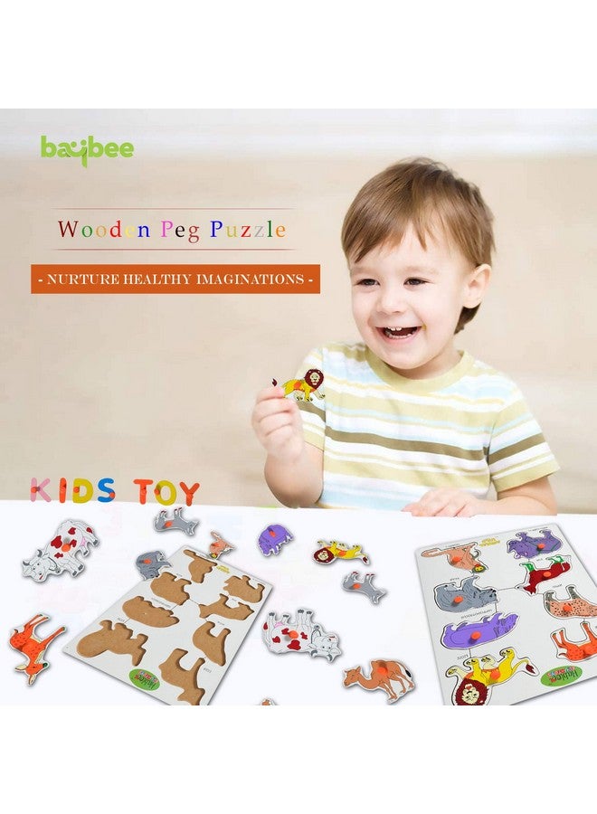 Baybee Wooden Wild Animals Puzzle Games for Kids Toys, Domestic Animals Zoo Puzzle Toys Set with Knob, Board Games Learning Eductaional Animals Wooden Puzzle Toys for Kids for Age 3+ Years Boys Girls - Image 2