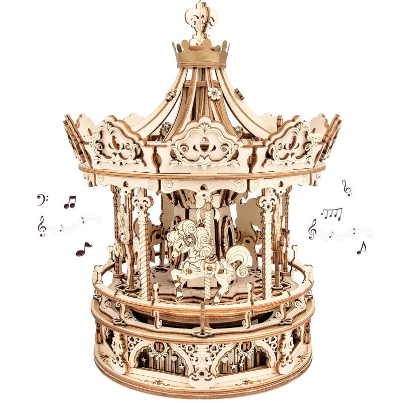 ROKR 3D Wooden Puzzles Music Box DIY Model Building Kit Mechanical MerrygoRound Exquisite Display Gifts for Teens ManWoman Family - Image 3
