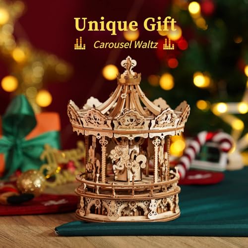 ROKR 3D Wooden Puzzles Music Box DIY Model Building Kit Mechanical MerrygoRound Exquisite Display Gifts for Teens ManWoman Family - Image 5