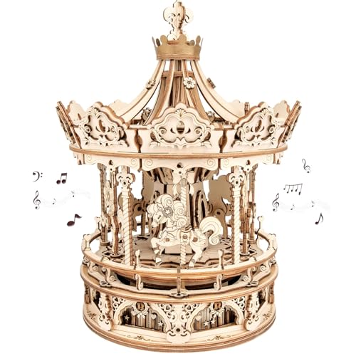 ROKR 3D Wooden Puzzles Music Box DIY Model Building Kit Mechanical MerrygoRound Exquisite Display Gifts for Teens ManWoman Family - Image 1