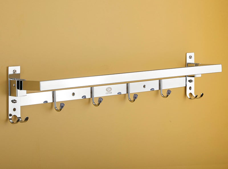 iSTAR Stainless Steel Folding Towel Rack/Towel Stand/Towel Rod/Towel Hanger/Rack Shelf for Bathroom/Bathroom Accessories (24 Inch) (Silver) - Image 1