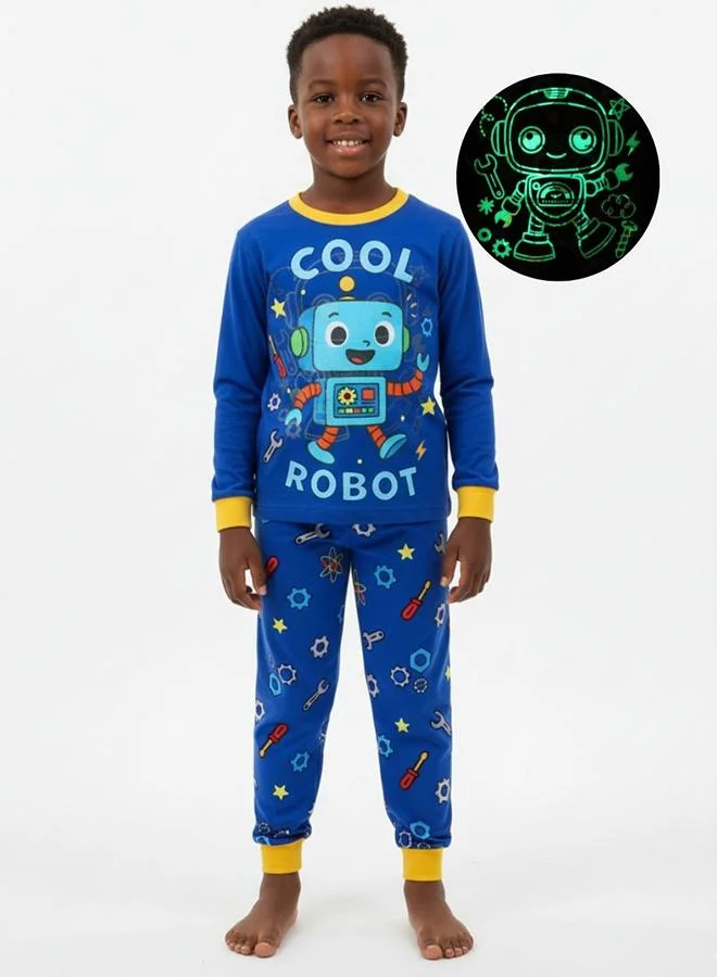 babyqlo Cool Robot Print Boys glow in the dark Pajama Set