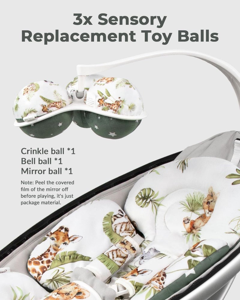 Sweetwavet Infant Insert Compatible with 4moms Mamaroo Swing and Infant Carseat, Including 3 Replacement Balls, Reversible Newborn Insert for Baby Swing, Stroller, Bouncer, Soft Fabric - Animals - Image 3
