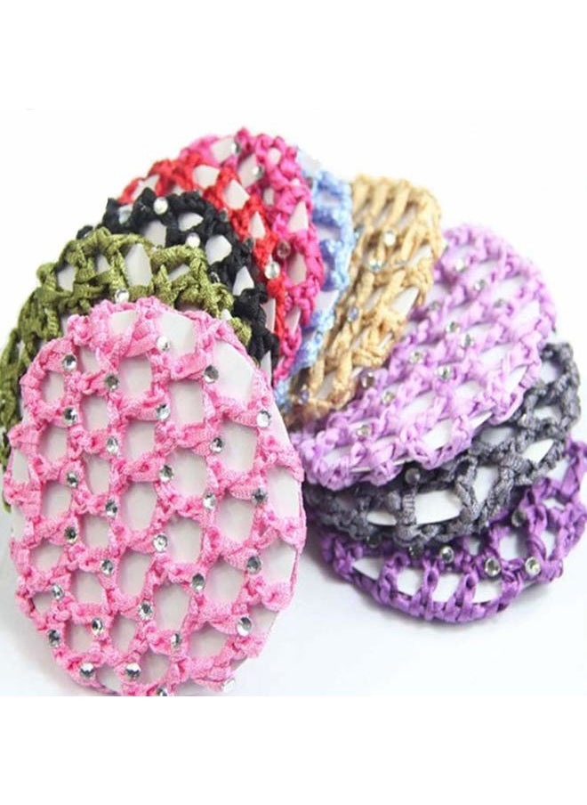 Teensery - 6Pcs Rhinestone Bun Cover Crochet Snood Hair Net Hair Accessories for Women Girls Ballet Dance Skating Random Color - Image 1