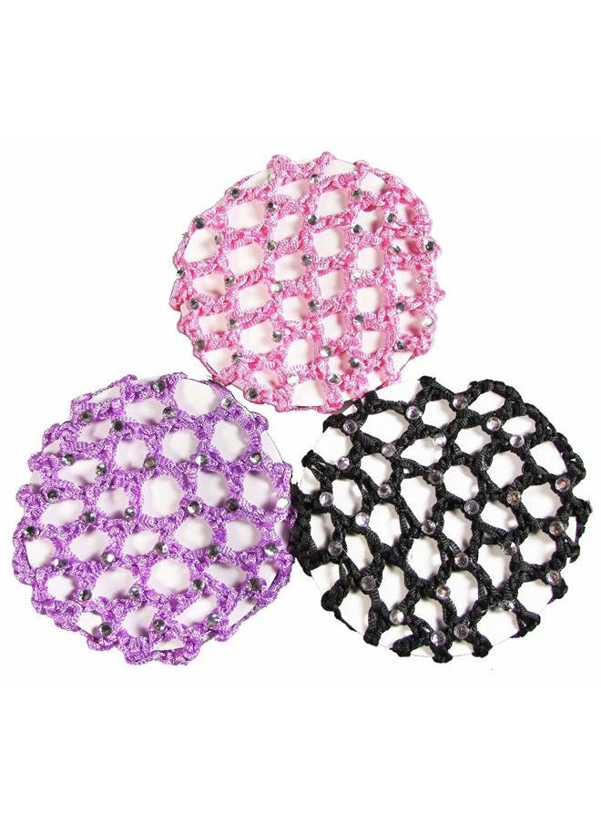 Teensery - 6Pcs Rhinestone Bun Cover Crochet Snood Hair Net Hair Accessories for Women Girls Ballet Dance Skating Random Color - Image 1
